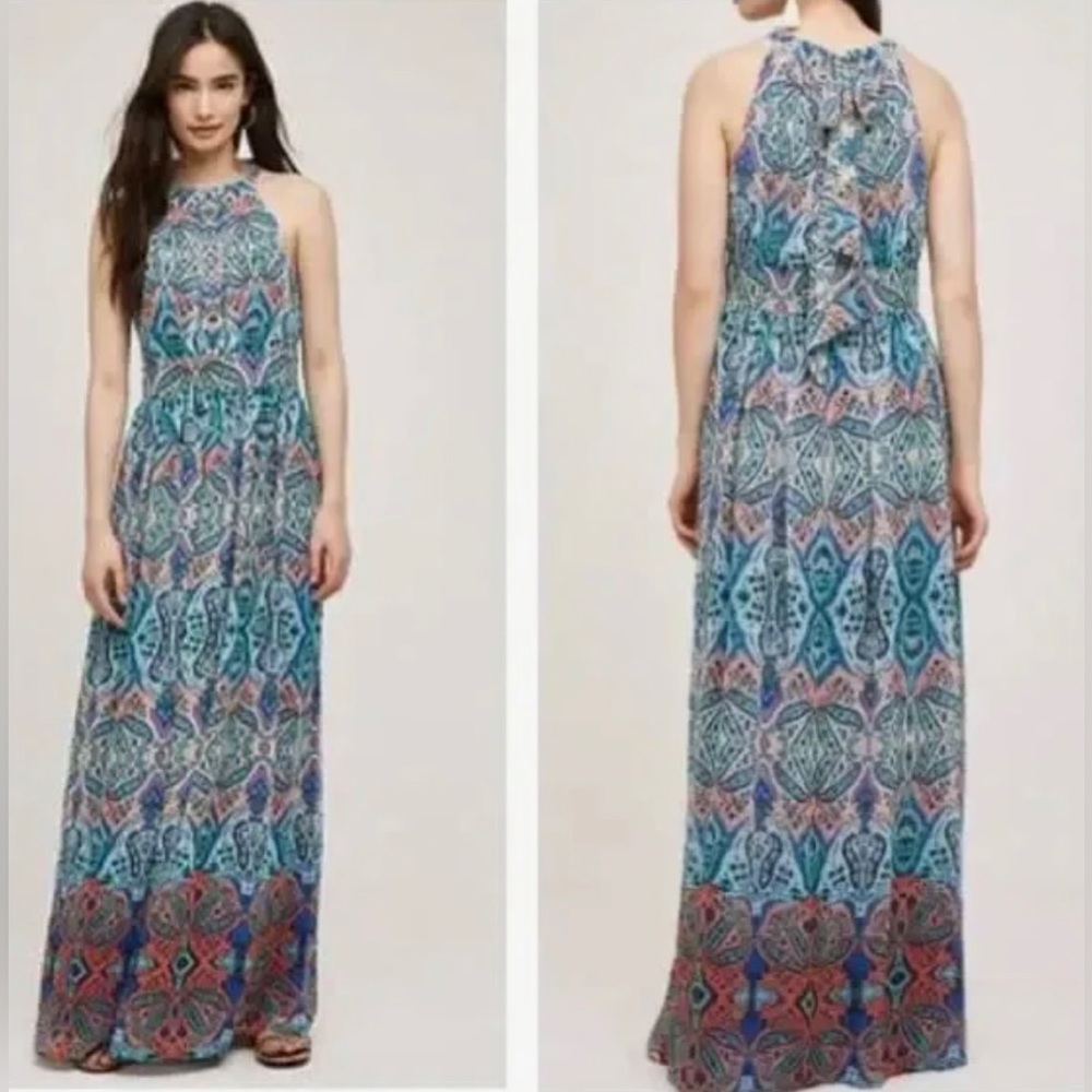 Eliza J x Anthropology Tioma Halter Paisley Scarf Print Maxi Dress